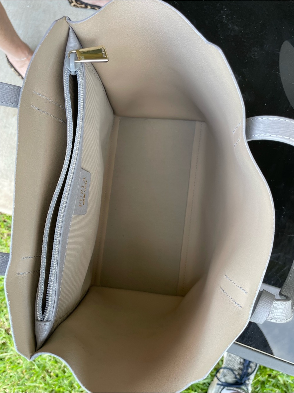 Furla Gray Saffiano Leather Tote with Gold Charm - Picture 2 of 6